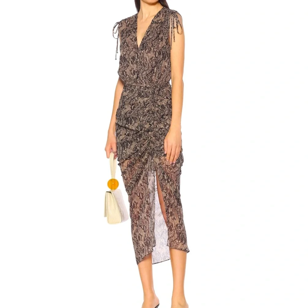 Veronica Beard Teagan Ruched Python Printed Dress - Picture 2 of 5